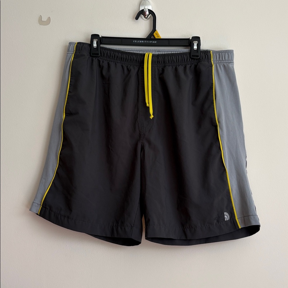 The North Face Gray and Dark Gray Shorts with Yellow Drawstring